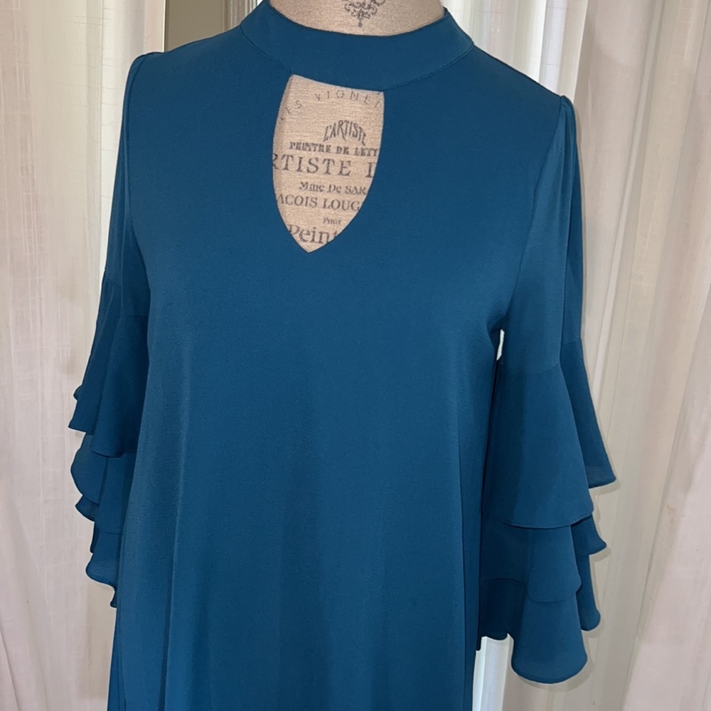 She + Sky ruffle sleeve teal blue women’s dress event outfit casual work Small​ - Picture 4 of 11